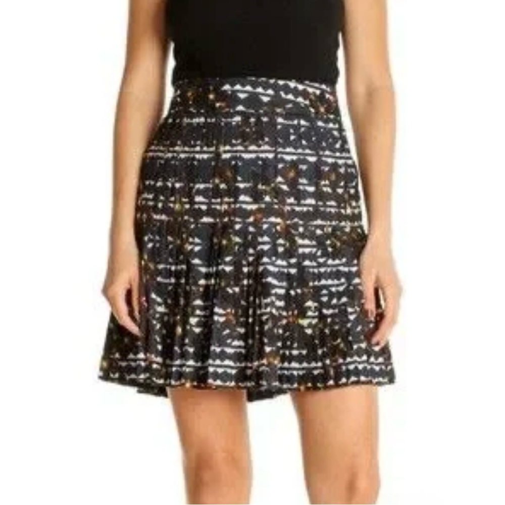 J. Crew Pleated Black and White A-Line Skirt with Orange Accents